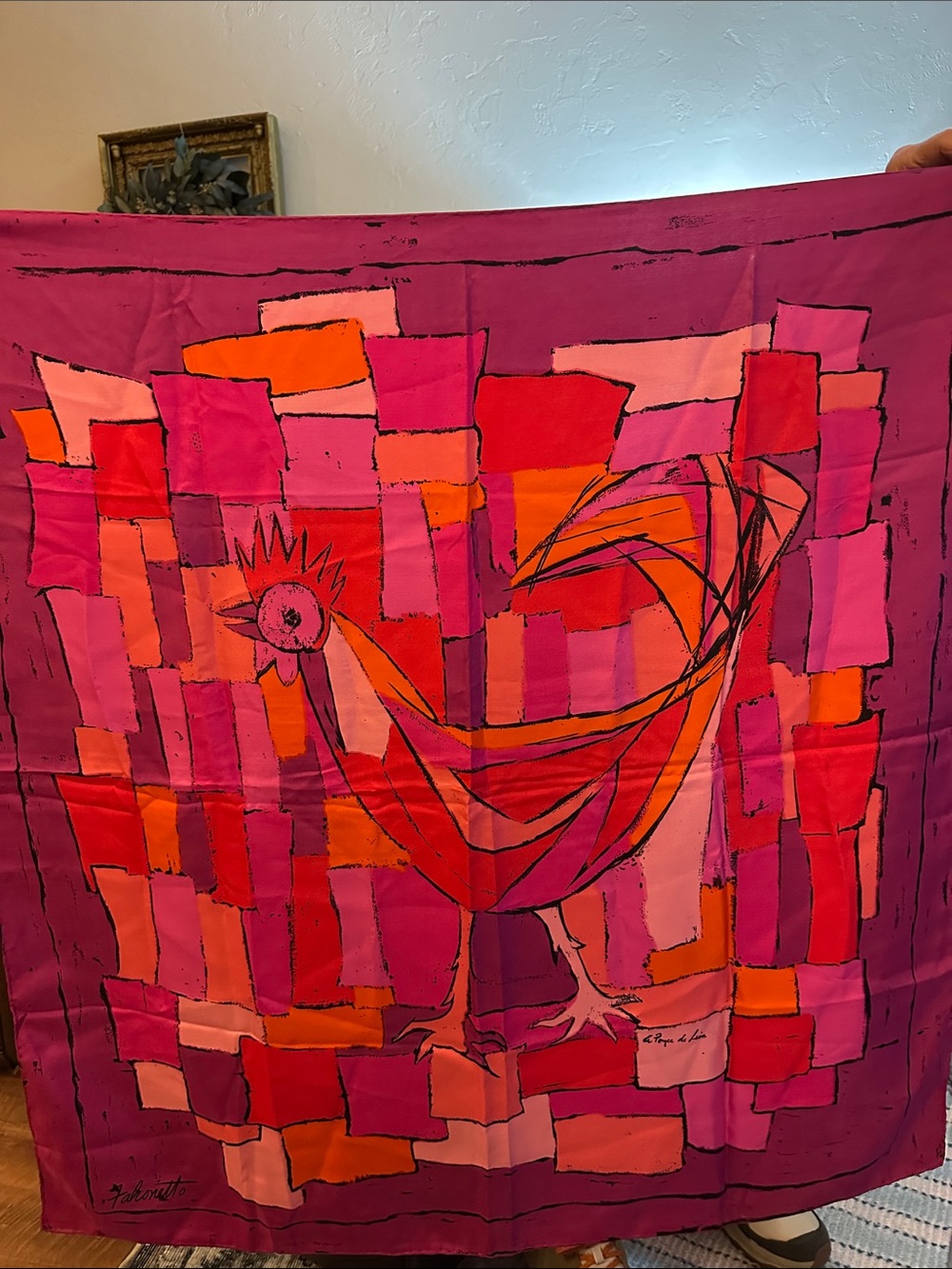 Falconetto Pink Graphic Scarf / Wrap made in Italy, 100% silk